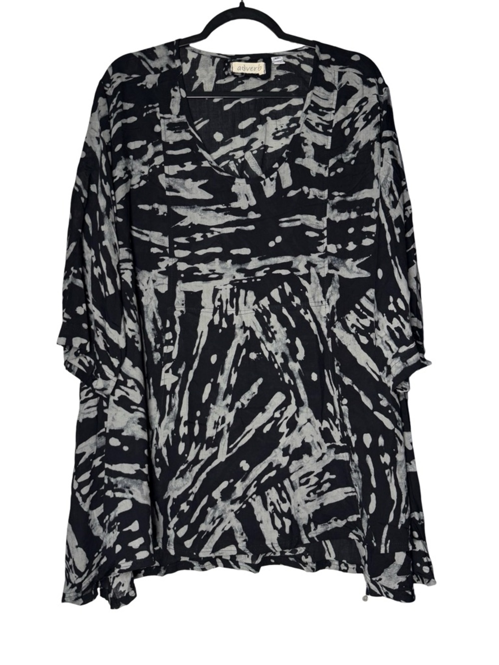 Adverb Top Women’s Sz 2X Artsy Lagenlook Flowey Oversized Abstract Boho Rayon